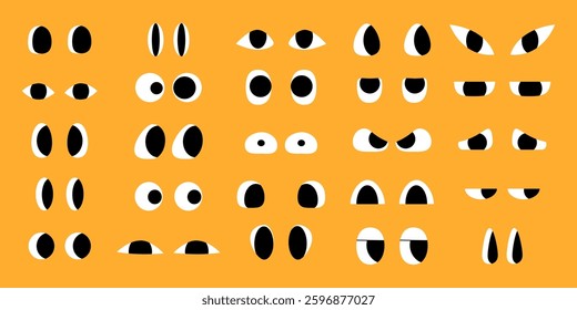 Set of Doodle Abstract Shapes of Eyes in Cartoon Style. Hand drawn funny eyes for characters. Happy decorative emoticons for kids
