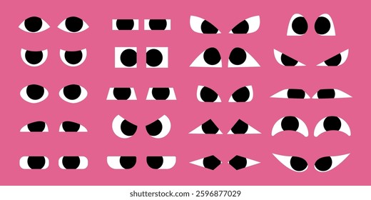Set of Doodle Abstract Shapes of Eyes in Cartoon Style. Hand drawn funny eyes for characters. Happy decorative emoticons for kids