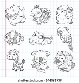 set of doodle animal icons