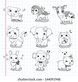 set of doodle animal icons