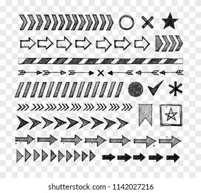 Set of doodle arrow dividers, pointers, danger tape and design elements.