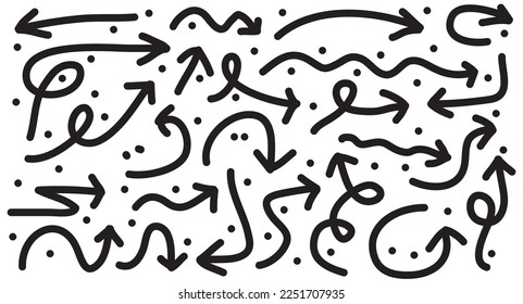 set doodle arrow, hand drawn vector doodle arrow symbol sketch illustration collection. doodle icon, vector