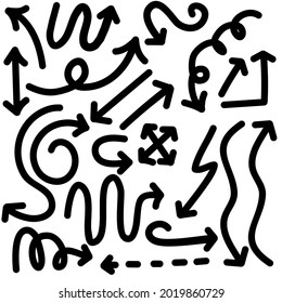Conjunto de flecha de doodle aislada en fondo blanco