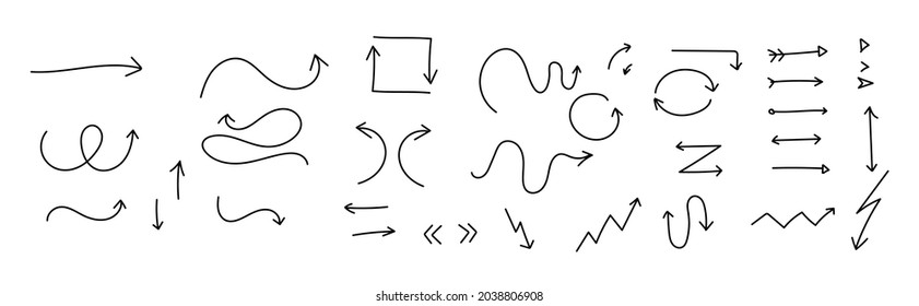 Set of a doodle arrows. Brush arrows. 
