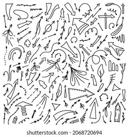 Set of doodle arrows. Hand drawn vector arrows. 