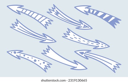 Conjunto de flechas de doodle. Colección de flechas dibujadas a mano