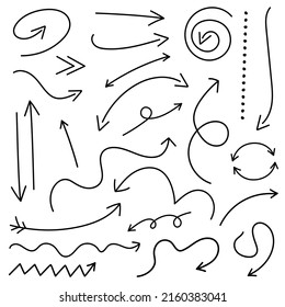 Set of doodle arrows, pointers. Vector isolated hand drawn arrows on white background.