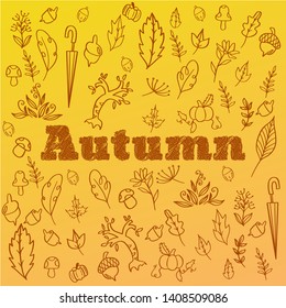 Set doodle autumn vector illustration design cartoon floral ornament card 