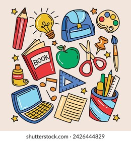 Set of doodle back to school elements vector illustration