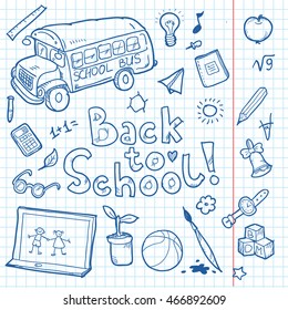 Set of doodle back to school elements. Vector illustration