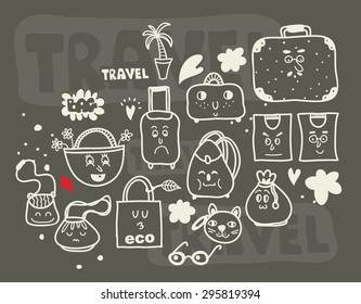 Set of doodle bags. Vector illustration.