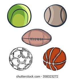 Set of doodle balls on white background. Vector