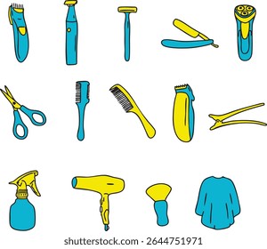 A set of doodle barbershop tools