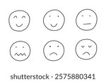 Set Doodle Basic Smile Unhappy Face. Collection Simple Emoji Character. Hand Drawn Vector Isolated Illustration