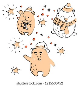 Set of doodle bears in vector