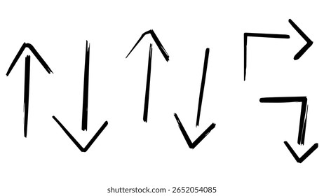 Set of doodle black arrow on transparent background. vector.