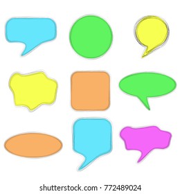 Set of Doodle Blank Bubble Chat and Various Shape, Pastel Colors, Multiple Lines
