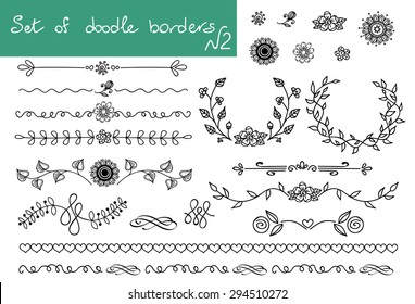 Set of doodle border and frame ?2. Flowers and hearts.