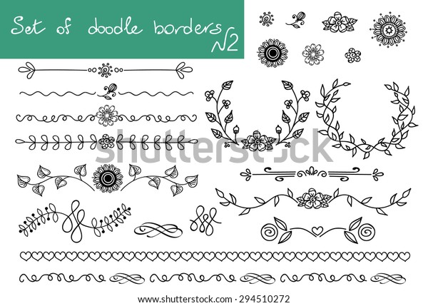 Set Doodle Border Frame Flowers Hearts Stock Vector (Royalty Free ...