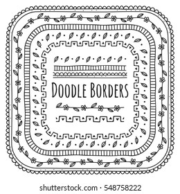 Set of doodle borders, decorative seamless pattern brushes  