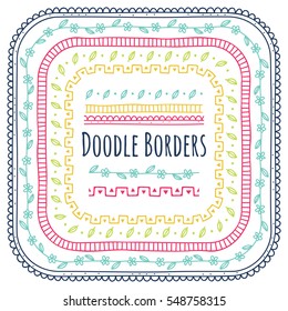 Set of doodle borders, decorative seamless pattern brushes  