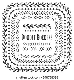 Set of doodle borders, decorative seamless pattern brushes  