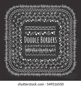 Set of doodle borders, decorative seamless pattern brushes