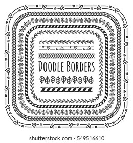 Set of doodle borders, decorative seamless pattern brushes