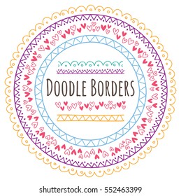 Set of doodle borders, decorative seamless pattern brushes