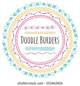 Set of doodle borders, decorative seamless pattern brushes