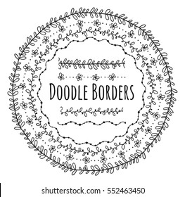 Set of doodle borders, decorative seamless pattern brushes