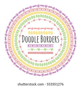 Set of doodle borders, decorative seamless pattern brushes