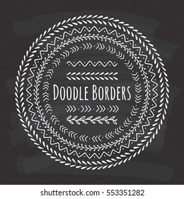 Set of doodle borders, decorative seamless pattern brushes