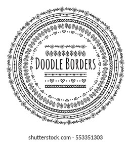 Set of doodle borders, decorative seamless pattern brushes
