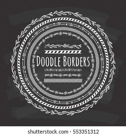 Set of doodle borders, decorative seamless pattern brushes