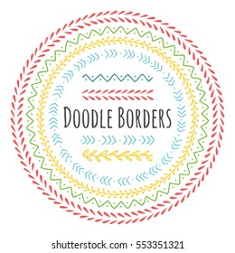 Set of doodle borders, decorative seamless pattern brushes