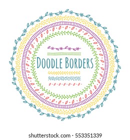 Set of doodle borders, decorative seamless pattern brushes