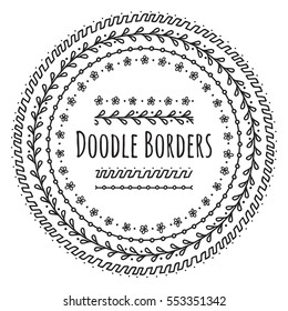 Set of doodle borders, decorative seamless pattern brushes