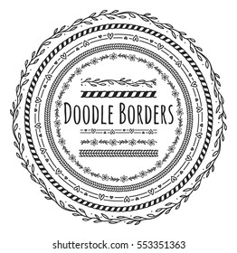 Set of doodle borders, decorative seamless pattern brushes