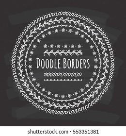 Set of doodle borders, decorative seamless pattern brushes