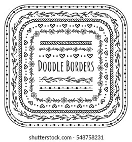 Set of doodle borders, floral seamless pattern brushes  