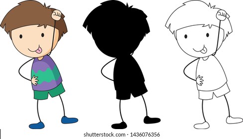 Conjunto de ilustraciones de caracteres del niño del doodle