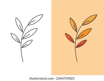 Juego de ramas de garabatos con hojas. Ilustración vectorial para su diseño para colorear libros para niños u otros usos de diseño.
