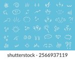 Set of doodle brush signs inspiration, surprise, attention, question, love, idea, tears. Anime emotions. 