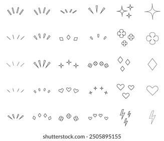 Satz von Doodle-Pinsel Zeichen Inspiration, Überraschung, Aufmerksamkeit, Frage, Schock, Konzentration. Skizzieren Sie Strichlinien. Erkennungsmarkensatz.