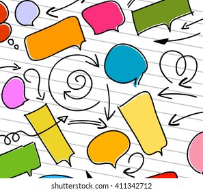 set of doodle bubble speech and arrows on white 