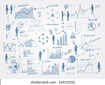 Set of doodle business management infographics elements isolated vector illustration