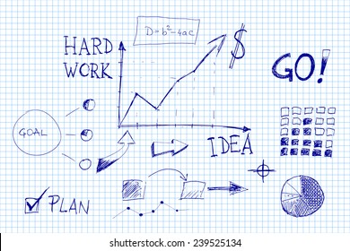Set of doodle business management infographics sketched elements illustration
