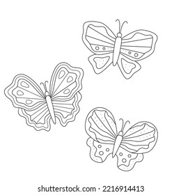 Set Of Doodle Butterflies. Black Insect Sketch For Coloring Pages