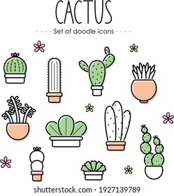 Juego de íconos de cactus de doodle